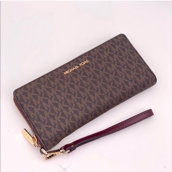 Michael Kors Large Continental Wallet Wristlet Brown Merlot - Picture 8 of 8